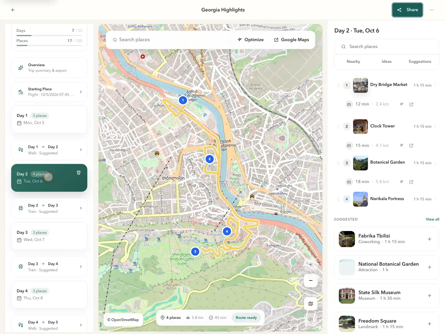 Georgia Highlights: a private route workspace ready to personalize